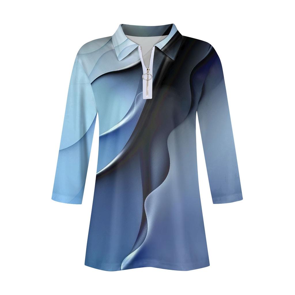Mode Été Femme Décontracté Imprimé Col V Manches Sept Points Haut Chemise