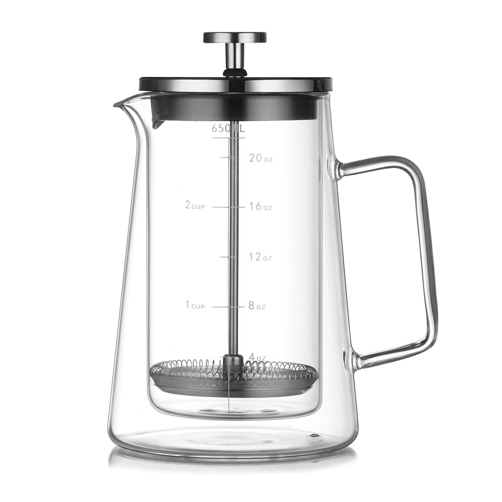 French-Press-Kaffeebereiter, hitzebeständige, transparente Glaskanne mit Feinfiltersystem für Kaffeeliebhaber
