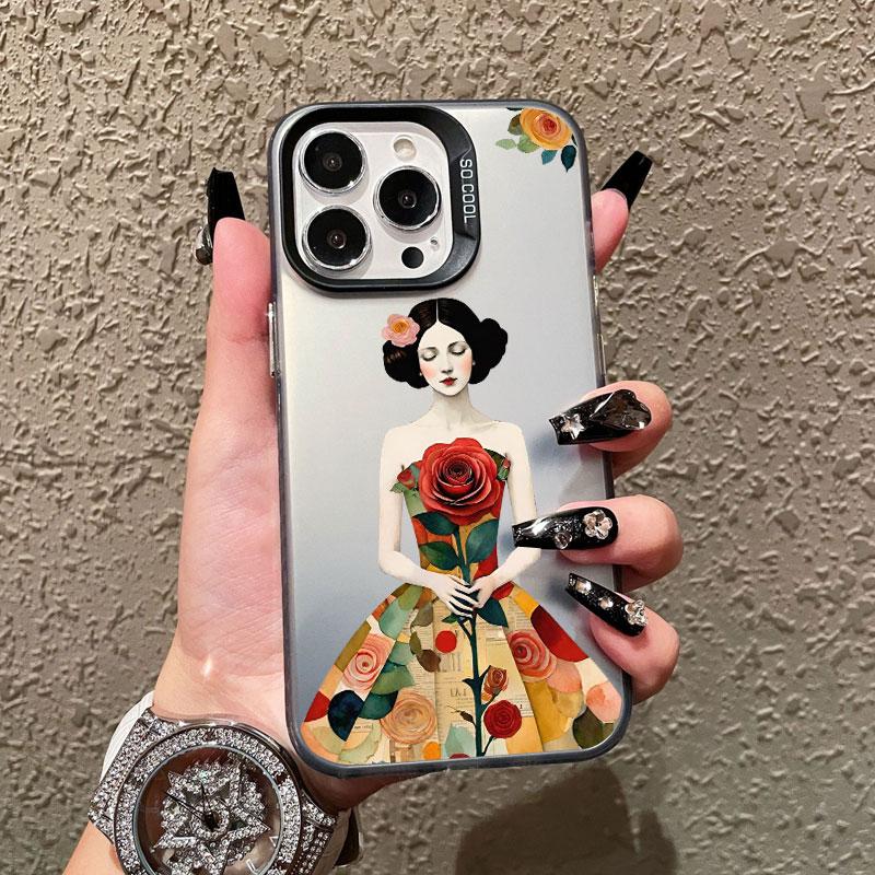 Pretty Classical Young Girl Laser Phone Case For IPhone 13 12 Mini 11 Pro Max 16 15 14 Pro Max Plus Fashion Minimalism Covers