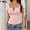 Women's Fashion Casual Summer Spring Solid Color Print Short Sleeve V-Neck Blouses & Shirts