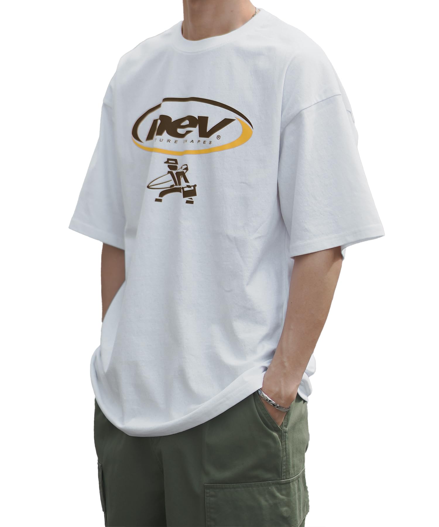 

Improves Casual NEVSURF Oval Logo Short Sleeve T-Shirt, Men s, White