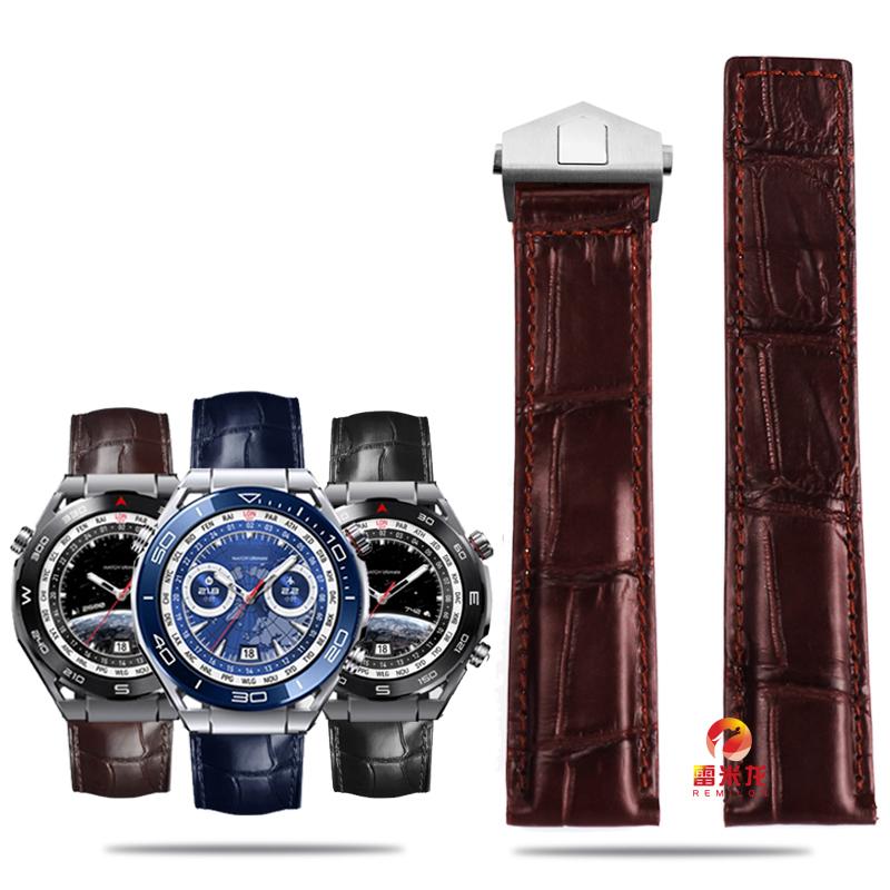 For Ultimate Crocodile Leather Watcband Huawei Watch GT3 Honor Smart Strap Casual Business TAG HEUER  Bracelet Blue Black 22mm