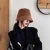 Double-sided Suede Lamb Wool Plush Warm Basin Hat Female Winter Solid Colr Balck Bucket Hat Women