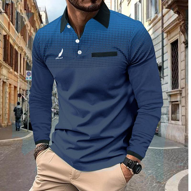 

Мужская повседневная рубашка поло с длинным рукавом Поло Мужские топы 3XL темно-синий
