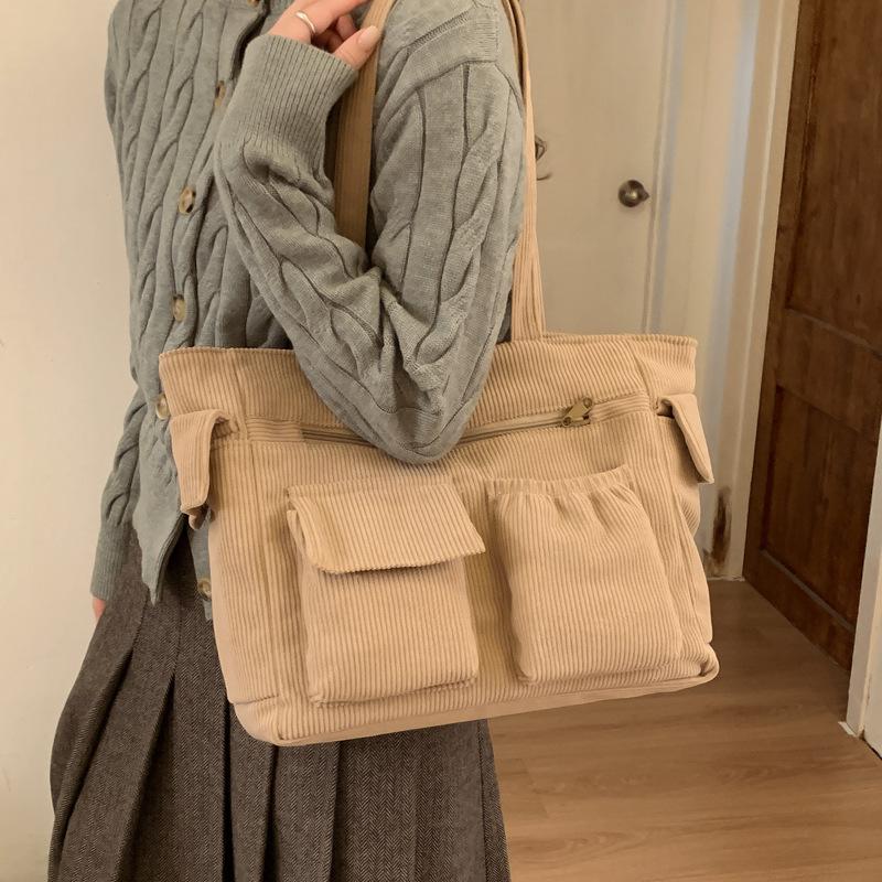 Autumn and winter large-capacity premium commuter tote bag women's corduroy casual shoulder strap underarm bag