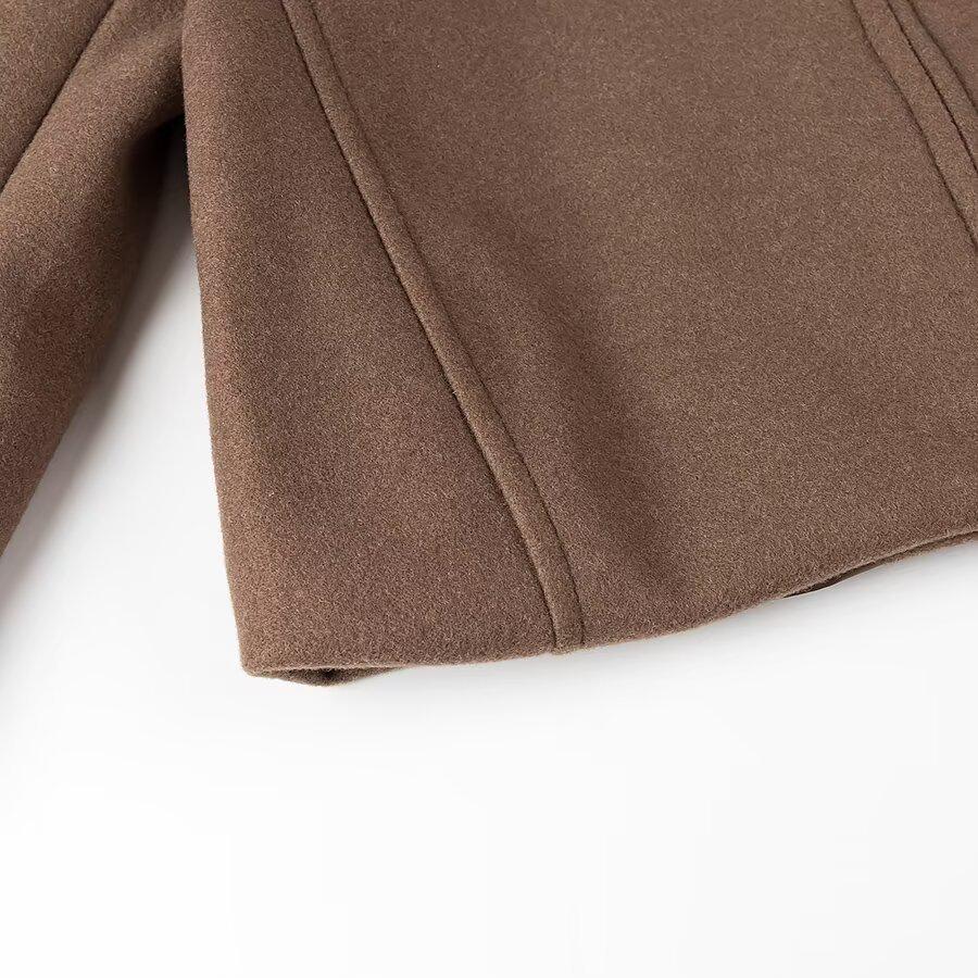 2024 Autumn Women's European & American Style Versatile Zipper Trim Long Sleeve Wool Coat