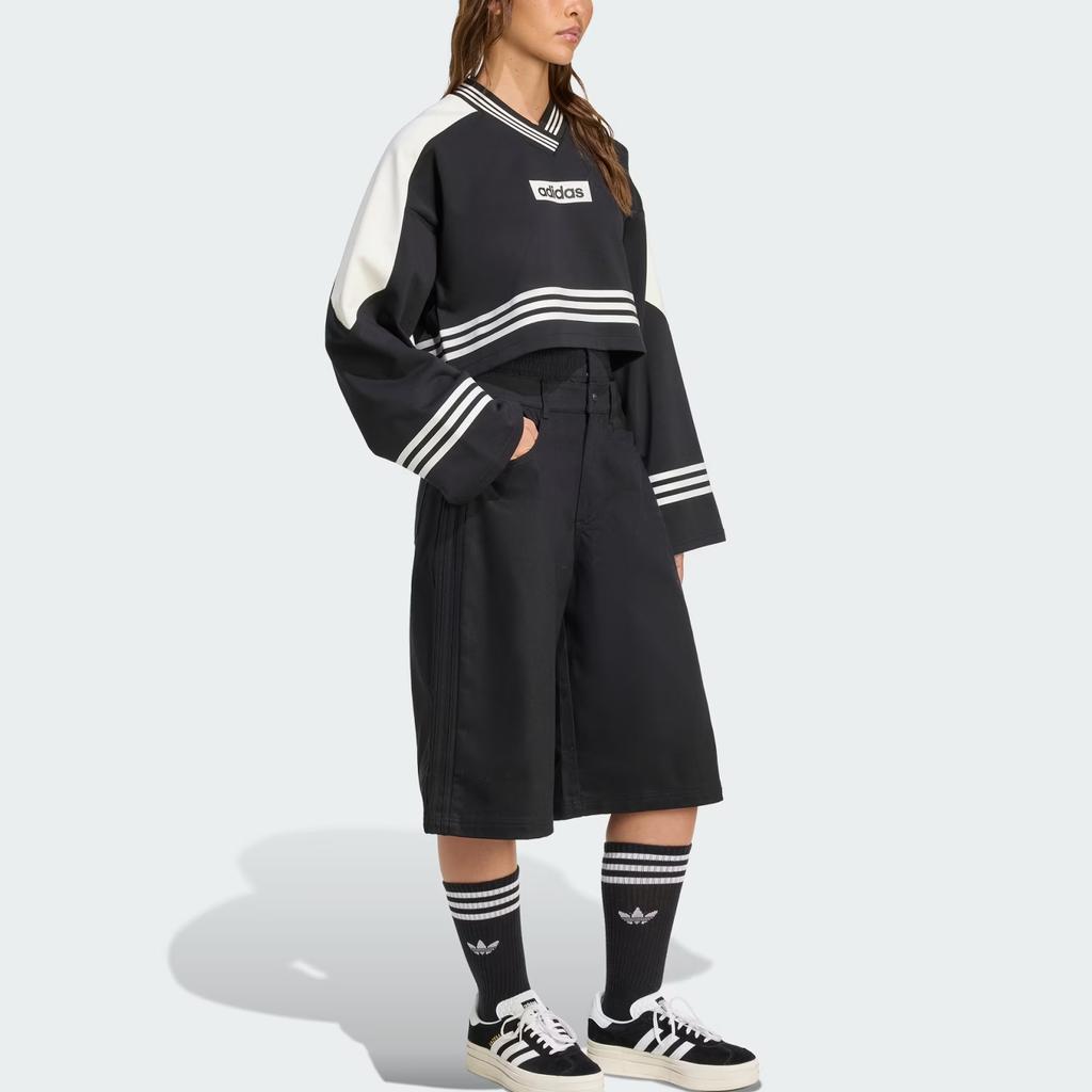 Adidas Originals Firebird Utility Logo Stripe Loose Fit Casual Cropped Denim Shorts Women Shorts JX7592