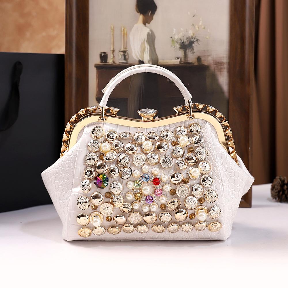 Personalized Women'S Bags, Fashionable Portable Bucket Bags, Handmade Beaded Rhinestones, Trendy Shoulder Messenger Bags.