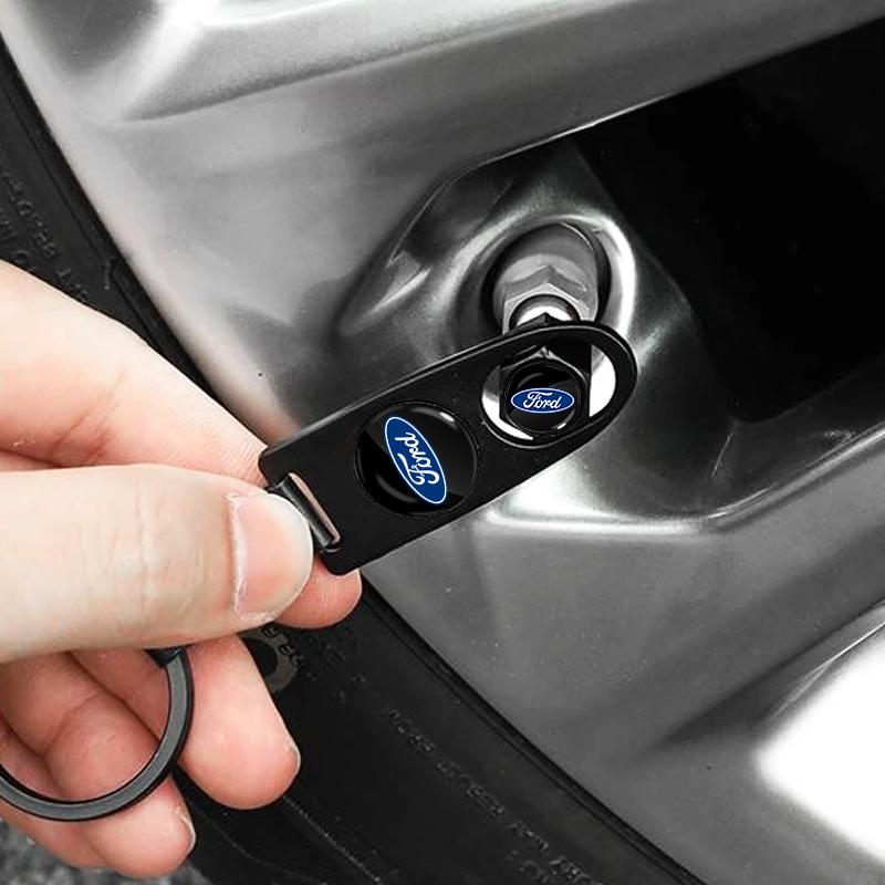 Car Styling Keychain Key Ring with Auto Tire Valve Caps For Ford Escape Kuga Mondeo Ecosport Fiesta Focus 2 3 MK1 MK2 Fusion gzcp67
