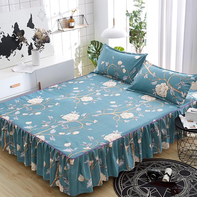 Bed Skirt Anti-dirty Sheet Bedspread Printed Elastic Band Bedclothes Queen King Skin-friendly Beds Protector Bedroom Space Decoration