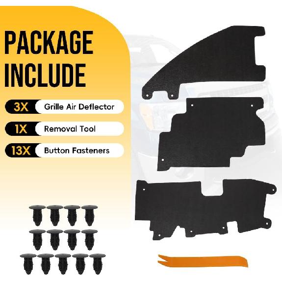 3PCS Trucks Grille Air Deflector Kit For 2009-2014 Ford F150 Raptor Radiator Support Accessory With Fasteners Replacement FO1218114 FO1218119