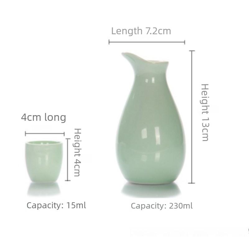 Ręcznie robiony zestaw do sake w kolorze celadon, styl japoński, ceramiczny, 1 karafka, 8 filiżanek, na formalne okazje, kolekcjonerski