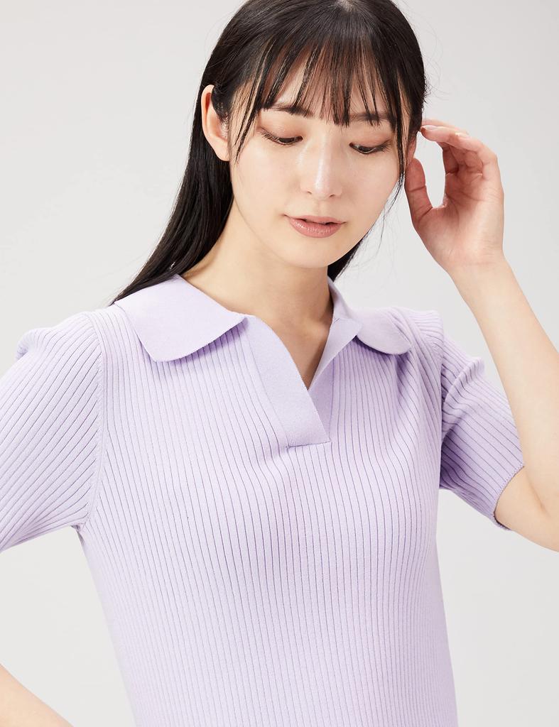 Mira Owen Polo Collar Rib Knit Pullover 09WNT222088 LAV 0 Women's