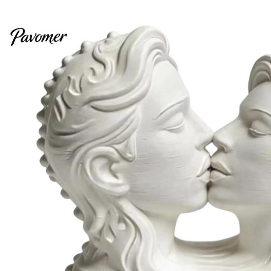 High-end Soft Decoration Display 3D Printed Couple Kissing Head Sculpture, White Modern Art Statue Anniversary Romantic Craft for Living Room Bedroom,