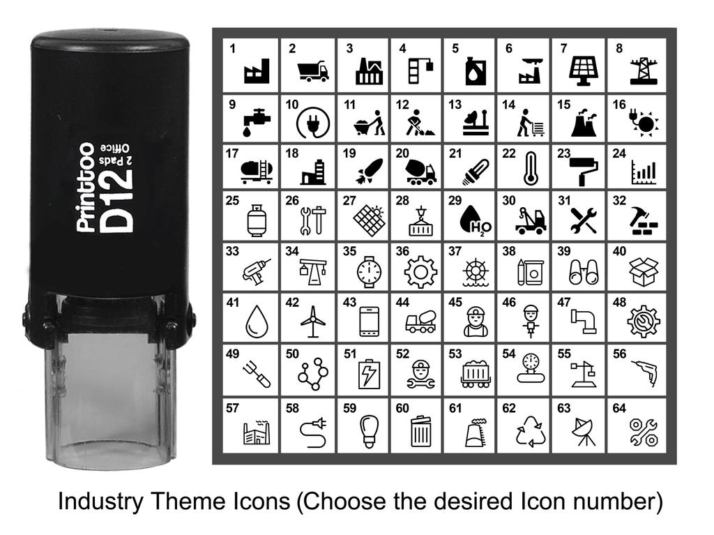 Printtoo Industry Theme Icons Round Rubber Stamp Self Inking Stamper 12 mm