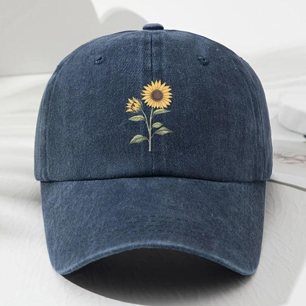 Sunflower Printed Baseball Cap Washed Cotton Sun Hat Vintage Dad Hat  For Women Man