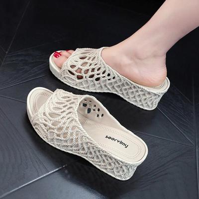 Ladies' Fashion Slope Heel Sandals - Open Toed Thick Soled Shoes with Breathable PVC Material, Comfortable for Summer Casual Wear , Strap Up Sandals