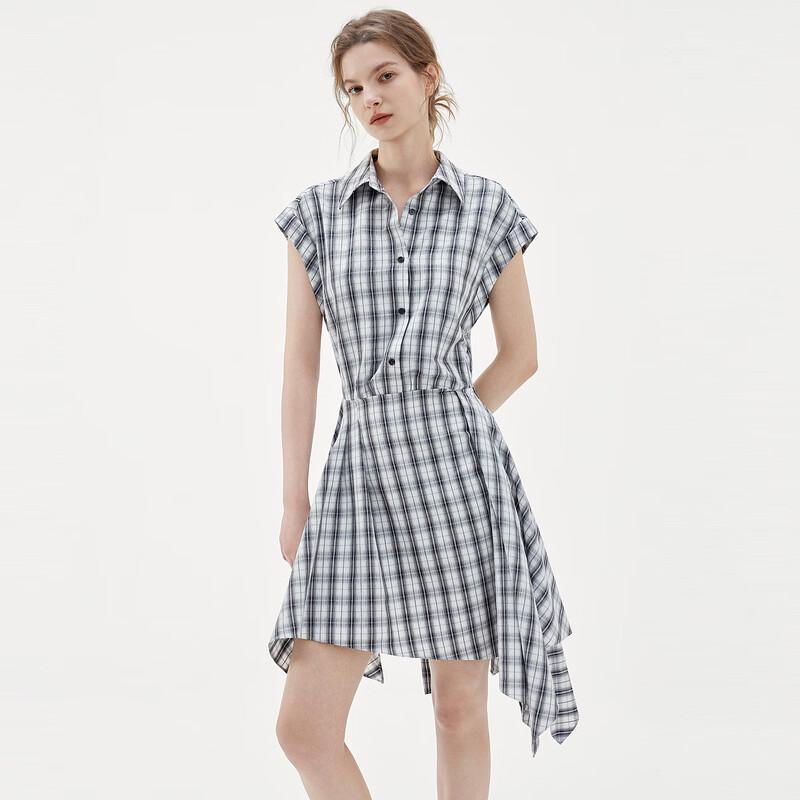 ELLE Asymmetrical Plaid Polo Dress M чёрный