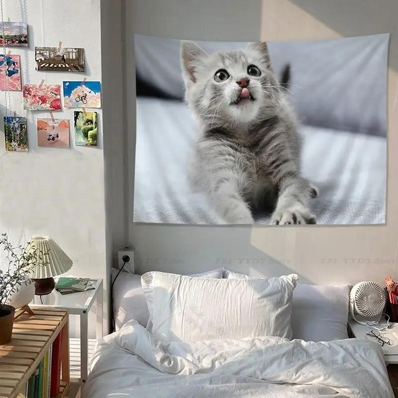 Office Living Room Tapestry Cute Pet Cat Tapestry Home Wall Decoration Tapestry