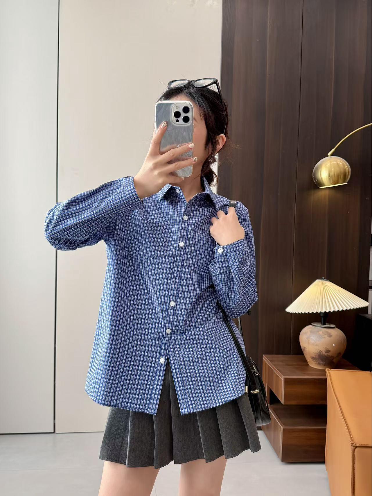 

Женская темпераментная клетчатая рубашка с длинным рукавом - Новый дизайн Весна 2025, Высококлассная, Простая и Свободного кроя L синий