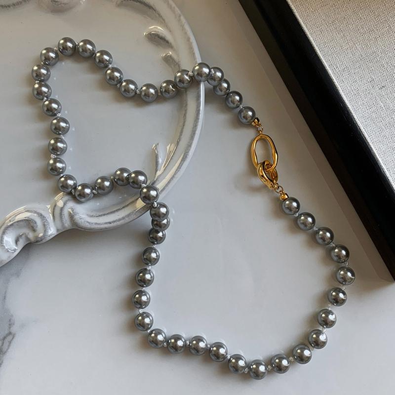 High Grade Gray Imitation Pearl Beaded Chain Bead Necklace For Women's 2026 Fashion Jewelry Set Luxurious Accessories for Girls