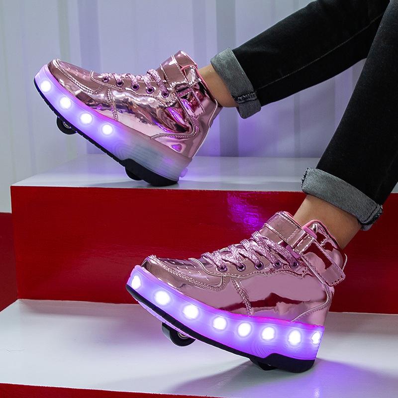 Spring and Summer New High-top Luminous Shoes Lamp Shoes Children's Runaway Shoes Velcro Casual Shoes Fashion Wheels Shoes