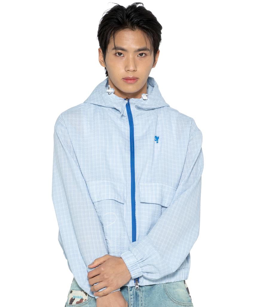 Glack Gzj002 Merlin Seersucker Check Windbreaker (Sky Blue)