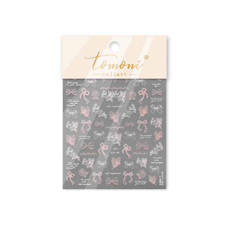 Tomoni Ballet Lace Bow Nail Stickers - Elegant and Durable Nail Art.