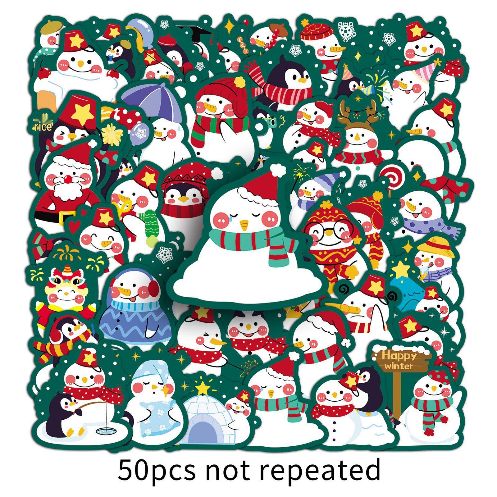 50 Snowman Stickers: Original Hand-Drawn Cute Winter Christmas Decorations for Journals and Refrigerators
