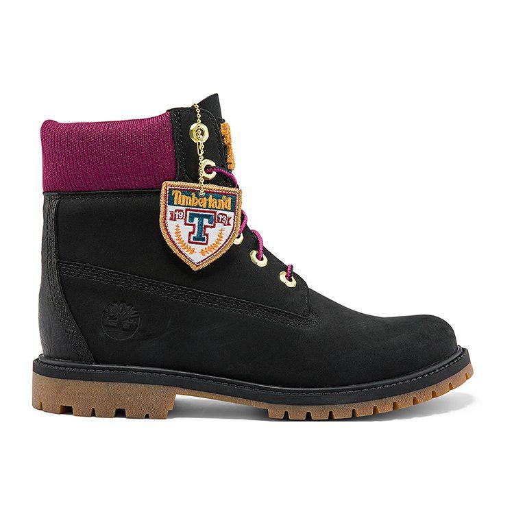 Timberland Heritage 6 Inch Waterproof Boots 'Black Nubuck With Pink' Women's A44KXW