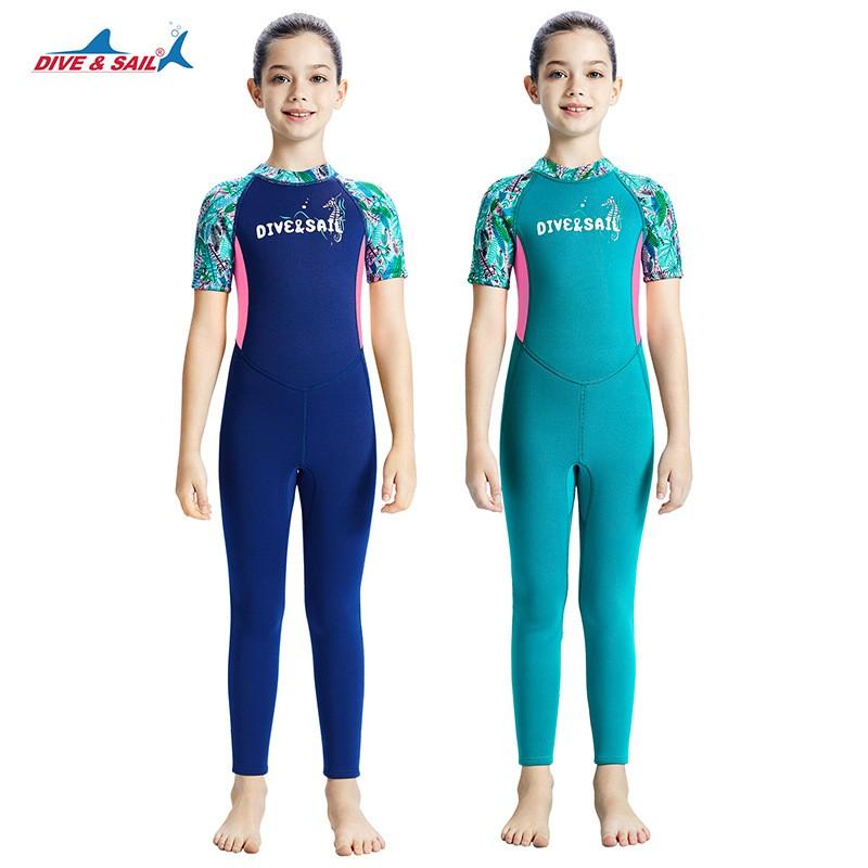 Girls 2.5mm One Piece Wetsuit Long Pants Thermal Swimsuit Diving Snorkeling Surfing