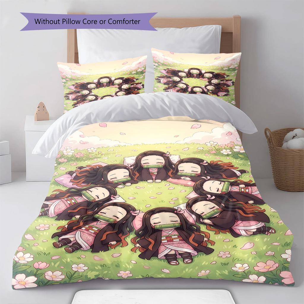 Nezuko Soft Quilt Cover Duvet Cover Bedding Set Comforter Cover Bedroom Home Decorative Style -QJY
