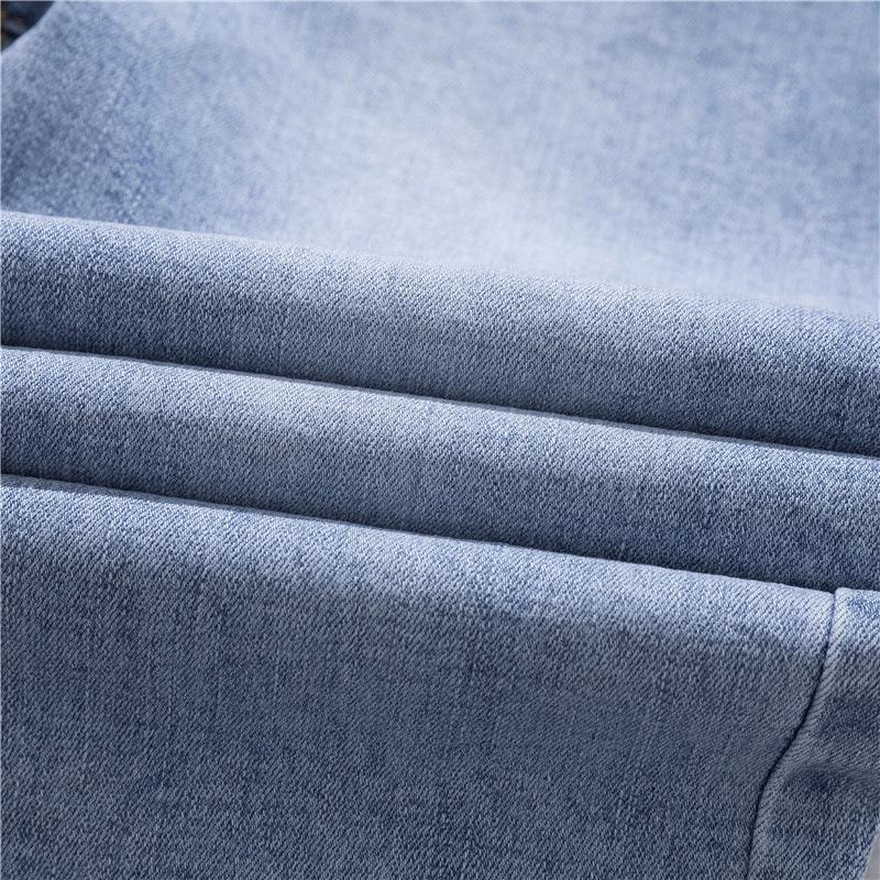 Women's Summer High Waist Light Blue Denim Jeans with Slit - Nine-Point Straight Leg Pants