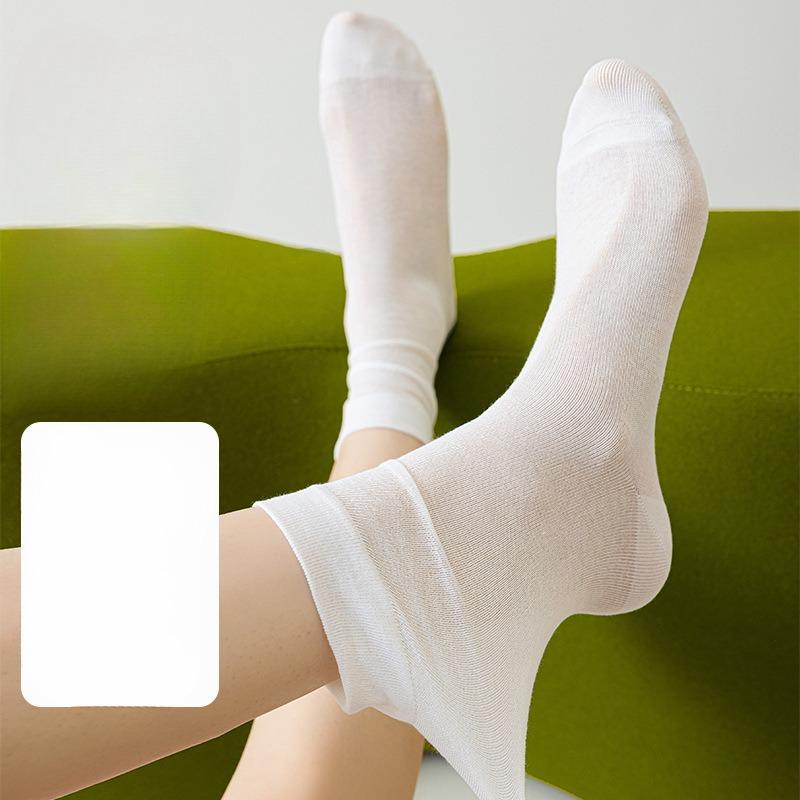 Summer Thin Mulberry Silk Socks, Solid Color Mesh, Breathable, Boneless, Odorless, Antibacterial, Women's Mid-leg Socks