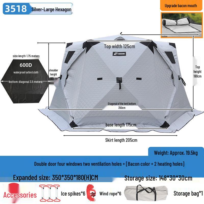 Hexagonal Cotton Ice Fishing Tent - Thickened, No Assembly Needed