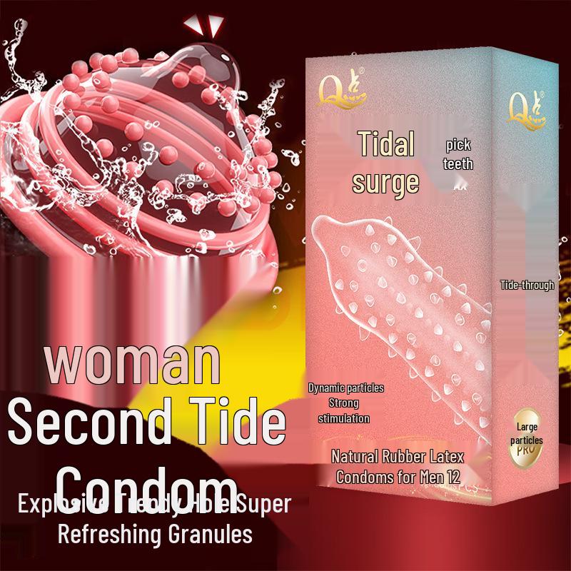 Q-Point Ultra-Thin Ribbed Large Particle Long-Lasting Safety Condoms, Adult Intimate Products.