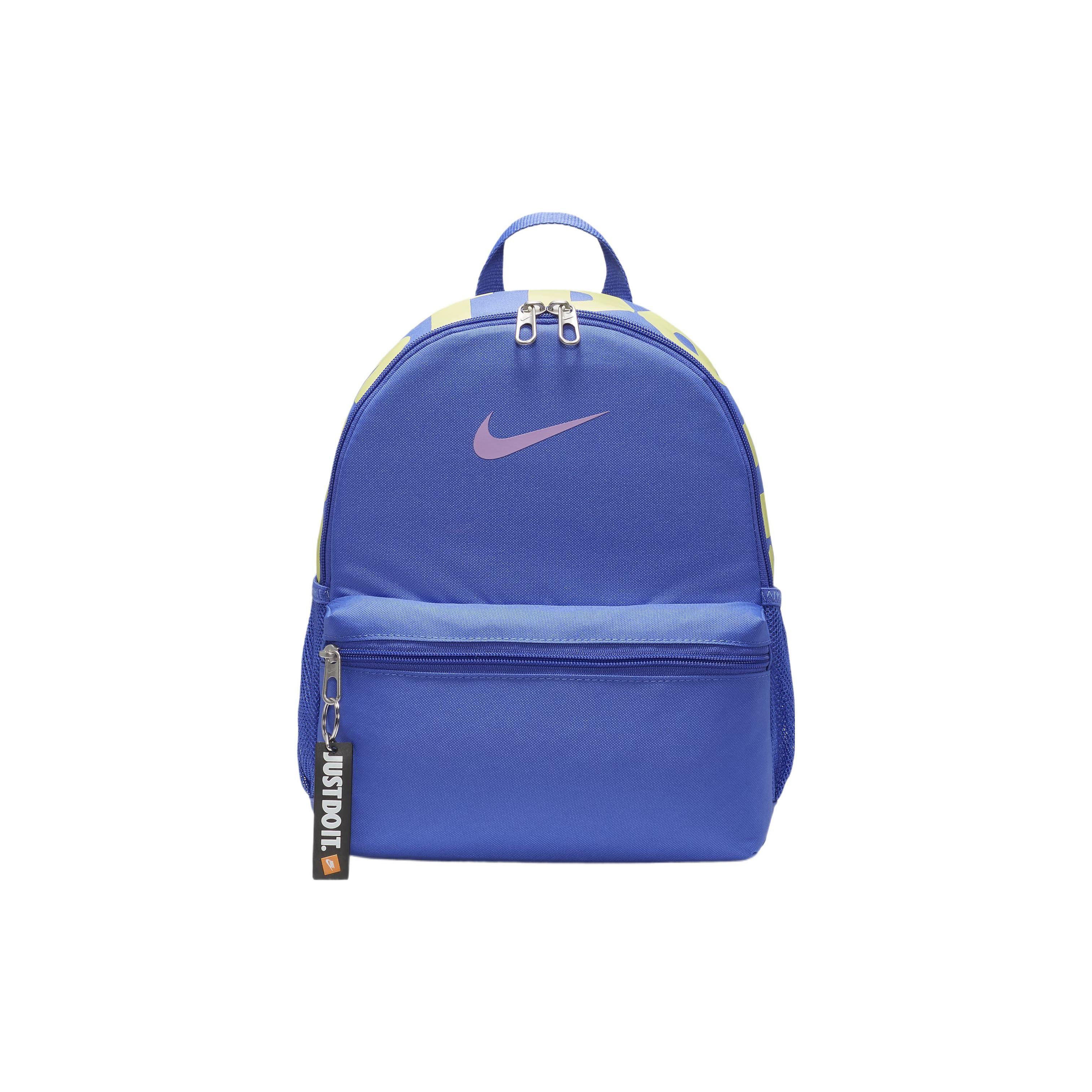Nike Brasilia Logo Print Zipper Fabric Backpack Men Backpack Light-Teal Light-Lemon Light-Purple DR6091-581 Light Cyan & Light Lemon & Light Fuchsia