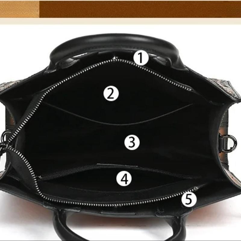 Johnature Genuine Leather Women's Handbag Retro Embossed Large Capacity Shoulder Crossbody Bags