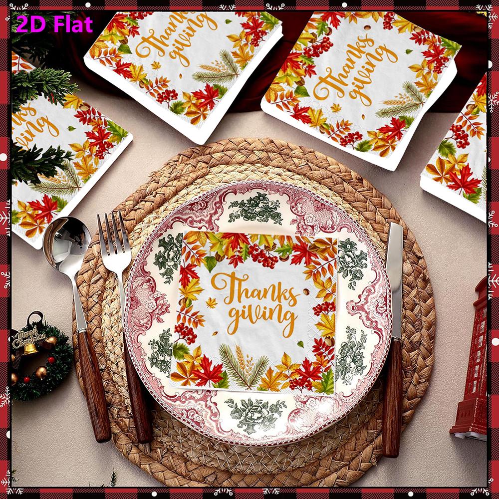 20pcs Disposable Napkins with Pumpkin, Turkey Pattern Print for Wedding,Parties,and Daily Use for Thanksgiving Fall Christmas Table Decoration