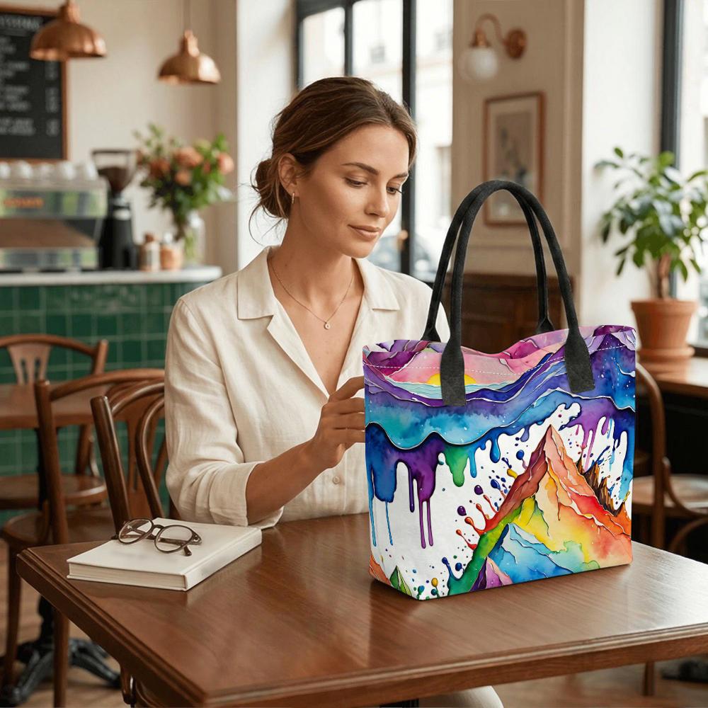 Watercolor Mountain Print Tote Bag Large Casual Shoulder Bag for Daily Travel Shopping