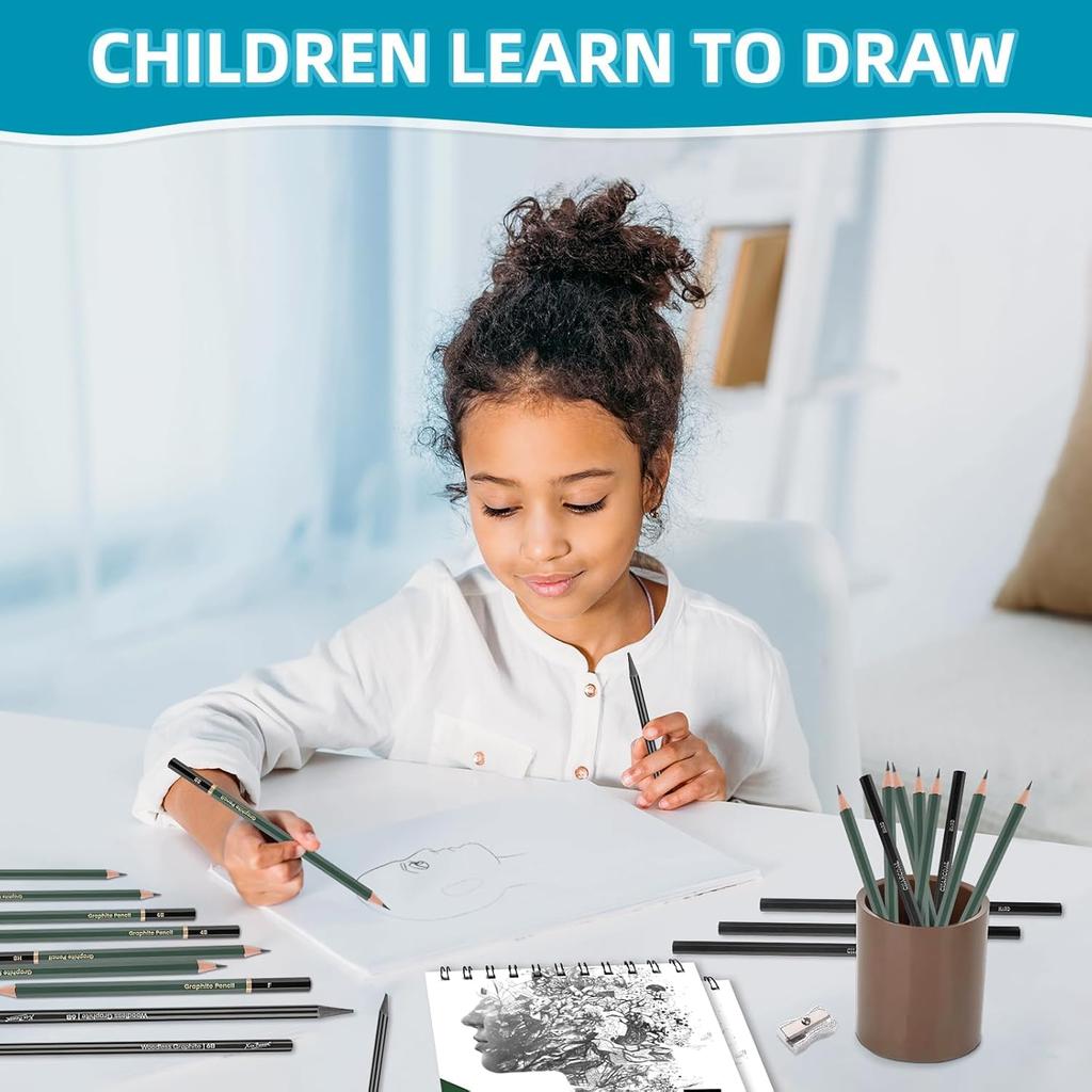 Roseelf Drawing Pencil A4 Sketchbook with 160GSM for Sketching and Drawing and More for and for and Professional Artists Sketchbook 19-Piece Set,
