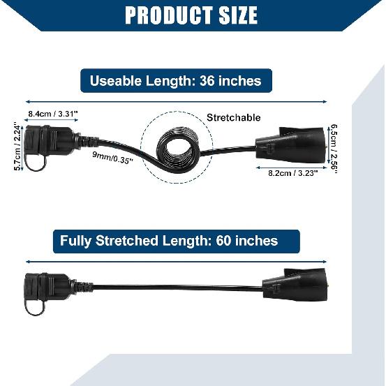 4.5ft 7 Way Round to 4 Way Pin Flat Trailer Coiled Wiring Harness Connector Adapter Plug/Rear for Car/Durable / 1 Pcs