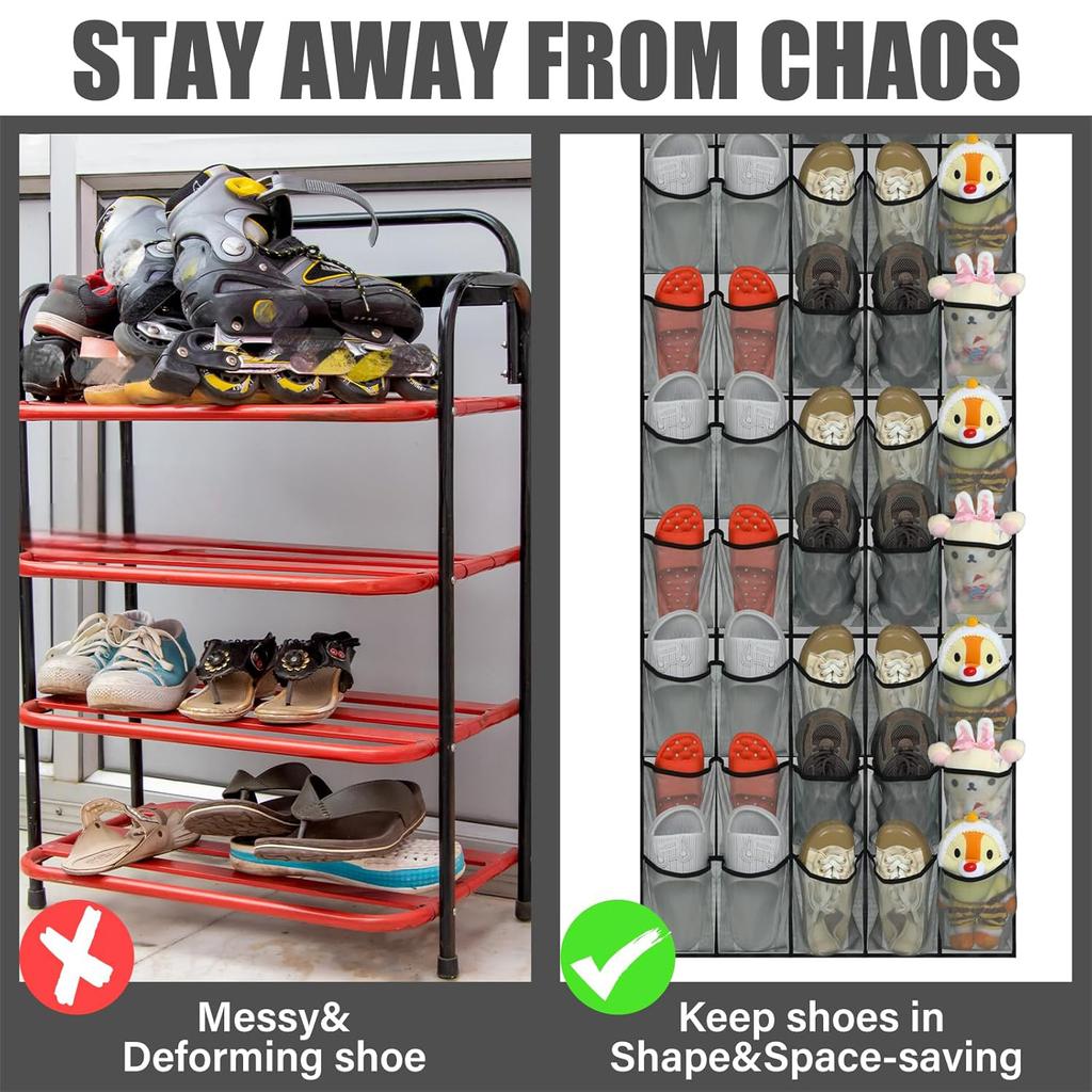 Over the Door Shoe Organizer with 40 Large Breathable Mesh Pockets, Space Saving Shoe Holder, Hanging Shoe Rack for Entryway Bedroom Closet Storage