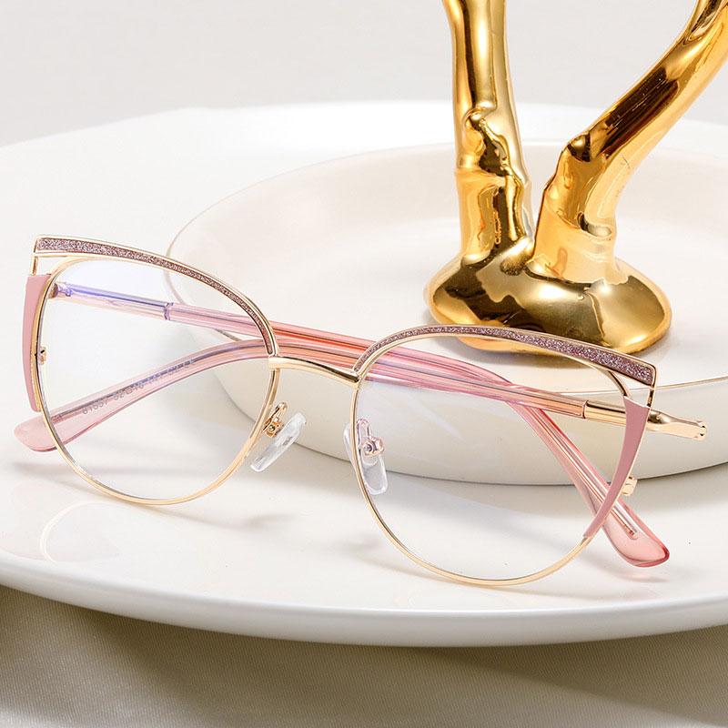 Blue Light Blocking Women's Prescription Reading Glasses Spring Hinge Glitter Eyeglasses 2025 Transparent Fashion Eyewear