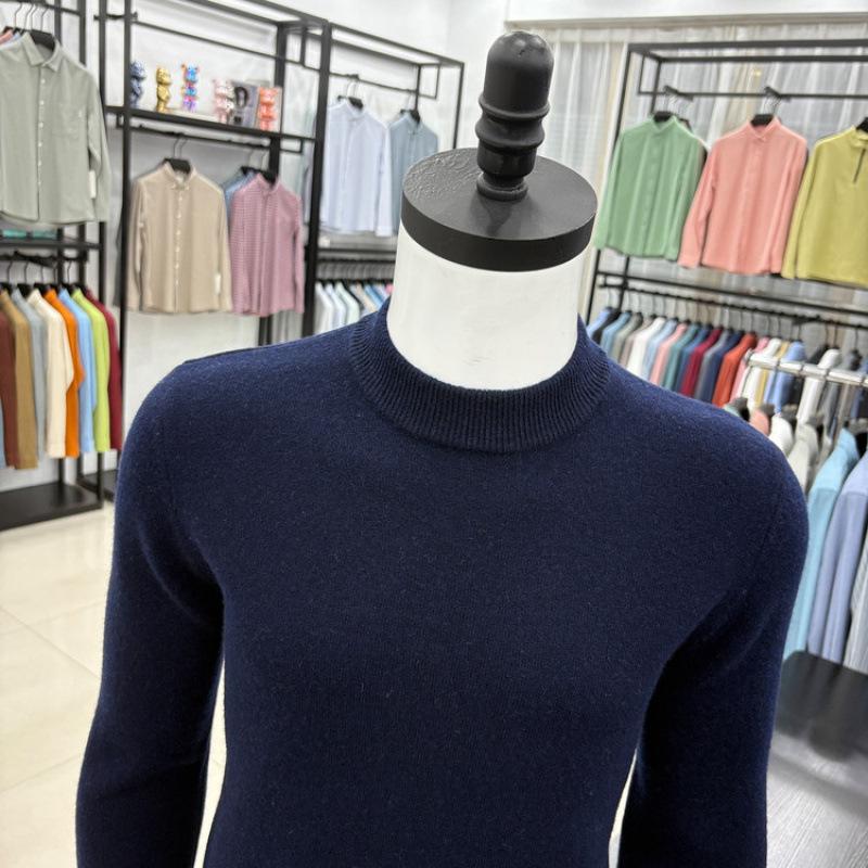 Men's Autumn/Winter Wool Sweater - Half-High Collar, Solid Color, Long Sleeve, Skin-Friendly, Warm Base Layer