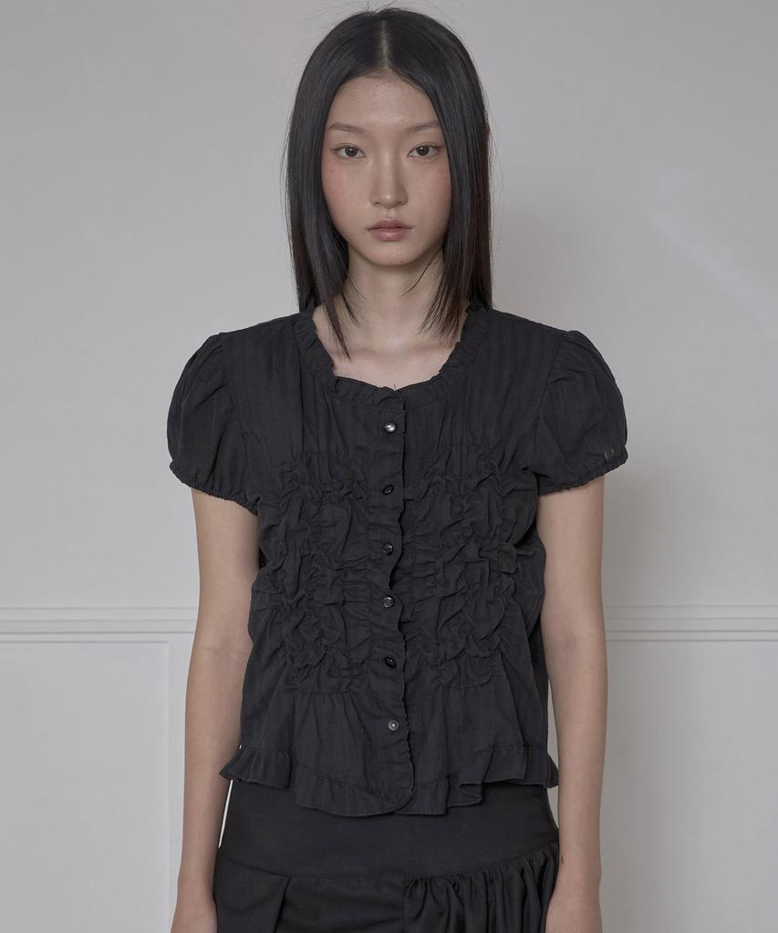 Peulleeoeob Saya Frill Puff Blouse (Fl-180_Black)