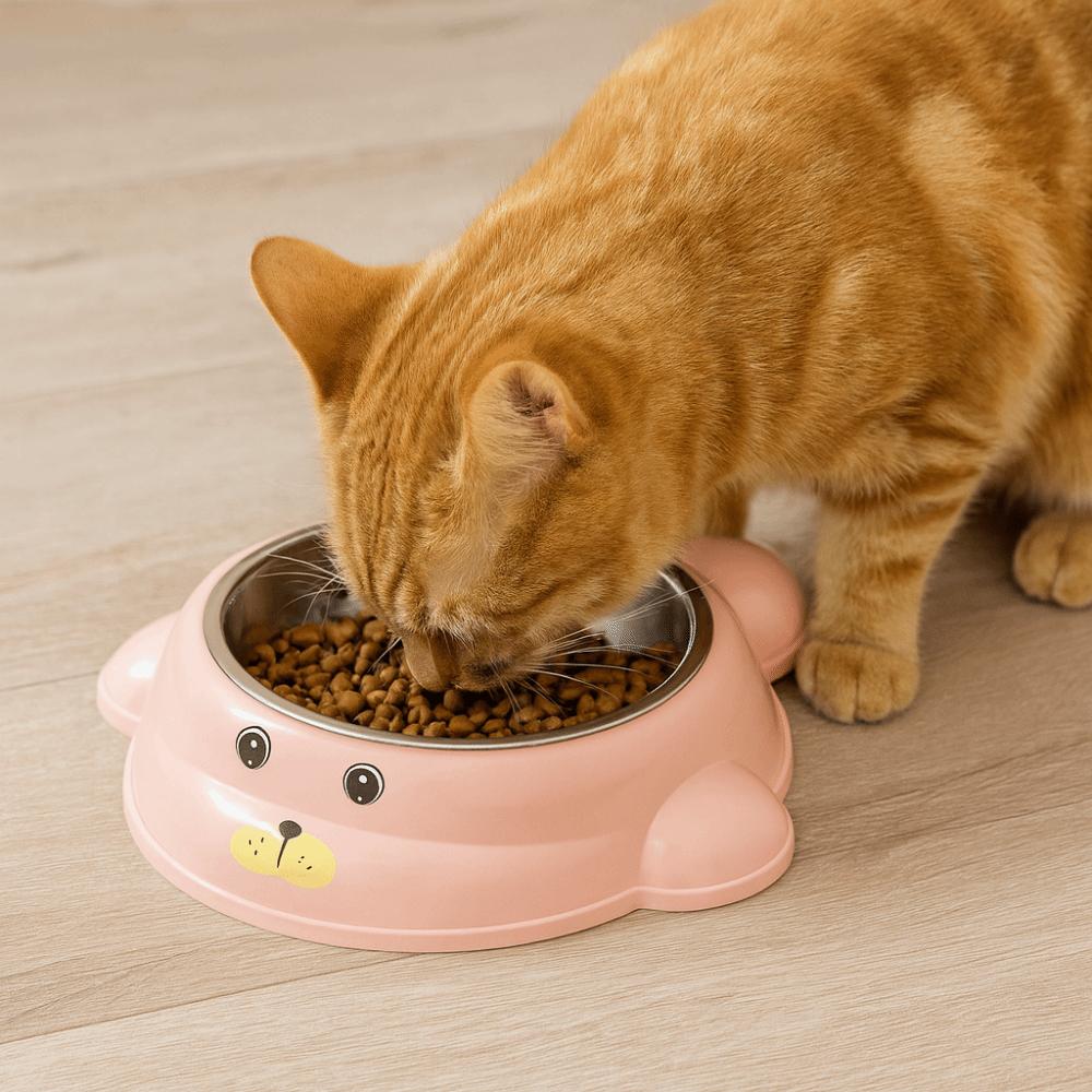 Cute Non-slip Stainless Steel Cat Bowl Anti-Choke Durable Dog Food Bowl Anti Tip Cartoon Anti-Spill Pet Feeder for Cats and Dogs