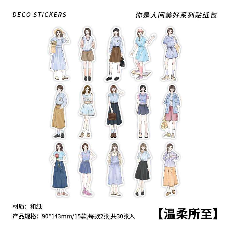 

30Pcs/pack Creative Korean Cartoon Character Stickers DIY Manual Diary Scrapbook Materials Cute Stationery Stickers