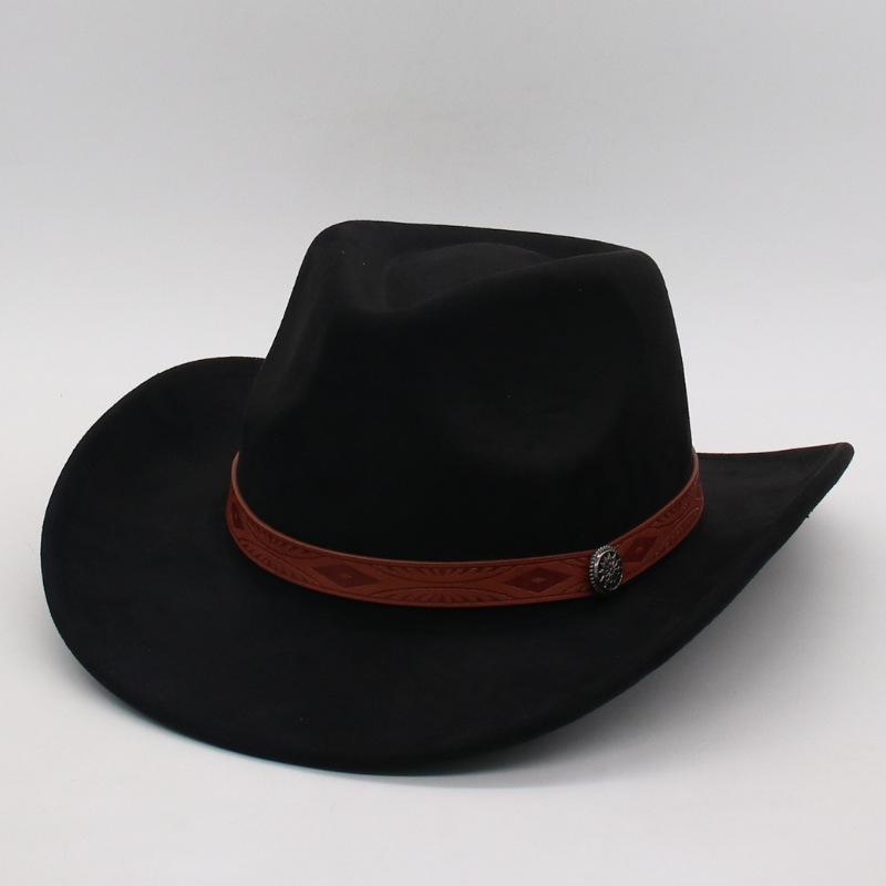 

Simple Western Men S And Women S Season Ethnic Style Big Edge Top Hat Jazz Hat Woolen Cowboy Hat Knight Hat one size fits all [j peach cow]