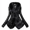 Women Casual Fluffy Coat Black Fur Collar Jacket Coat